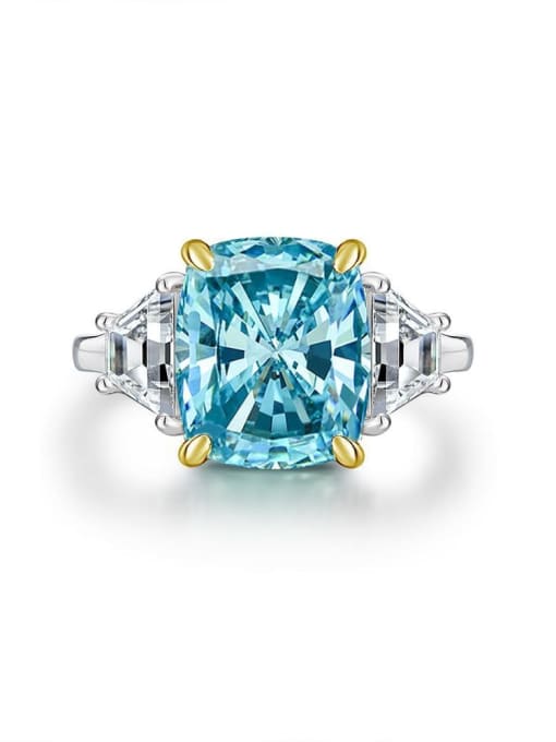 Light blue [R 0302] 925 Sterling Silver High Carbon Diamond Geometric Dainty Band Ring